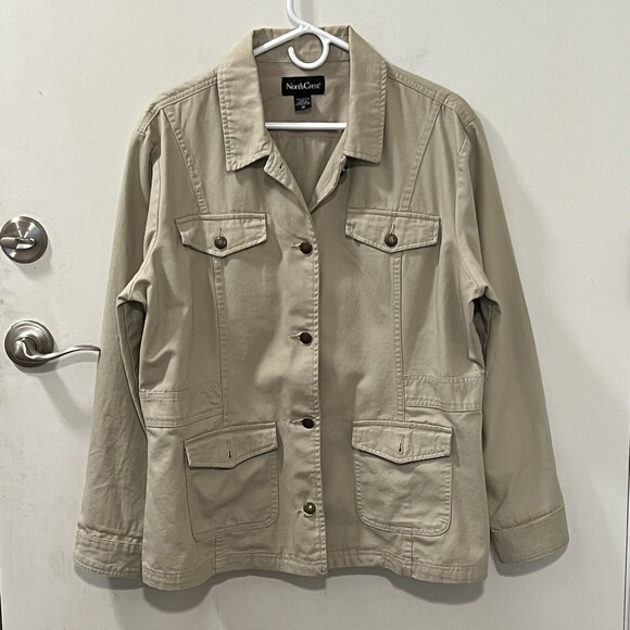 NorthCrest Womens Khaki Cotton Field Jacket With Buttons Pockets Size XL - Picture 2 of 12
